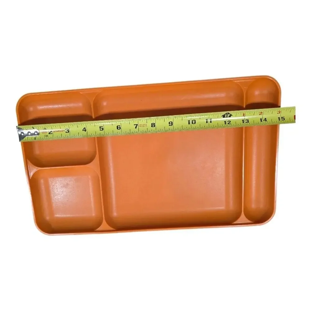 Vintage Tupperware Divided Cafeteria Trays Set of 2 Orange Plastic 15x9 4Section